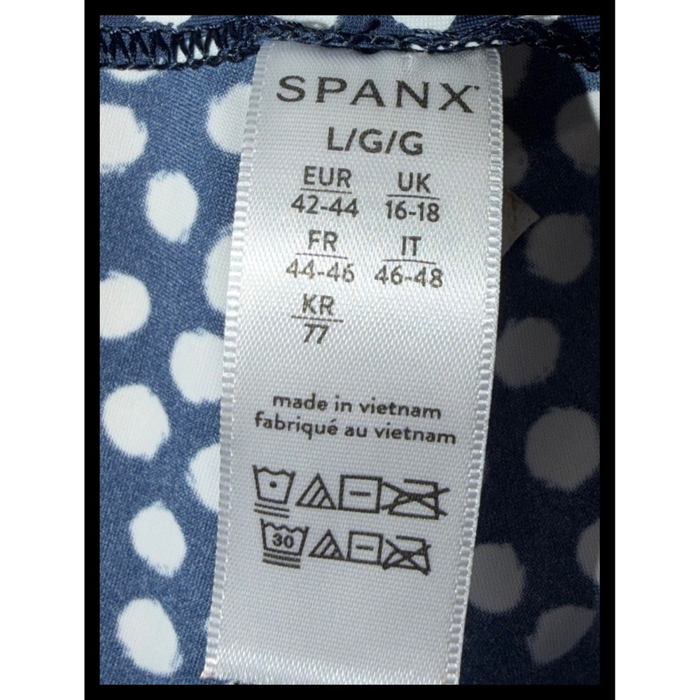 SPANX‎ Polka Dot Shorts Women Large Blue White Stretch Casual Summer - Picture 2 of 9